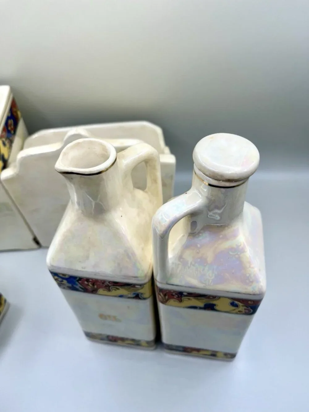 Antique 1930s Czechoslovakia Lusterware Kitchen Canister Spice Set Iridescent